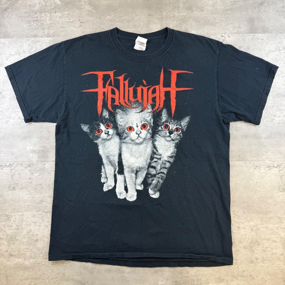 Fallujah Band Shirt Mens Large Black Kitten Red Eyes Graphic Tee Fruit of Loom